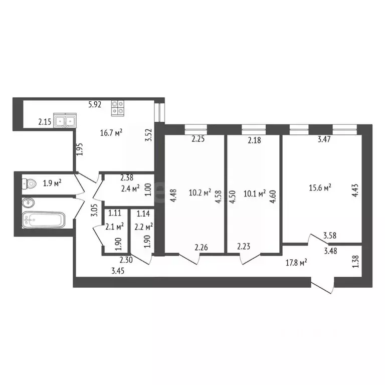 3-к кв. Санкт-Петербург 7-я Красноармейская ул., 19 (82.1 м) - Фото 2