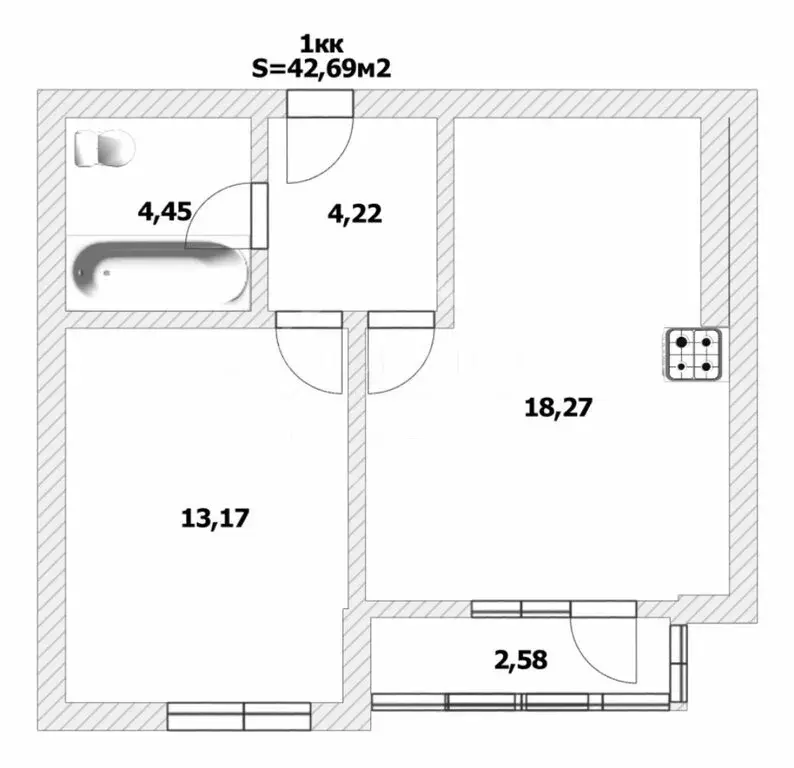 1-комнатная квартира: Калининград, Суздальская улица, 17 (42.69 м) - Фото 1