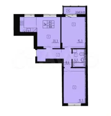 2-к. квартира, 65,1 м, 5/8 эт. - Фото 1