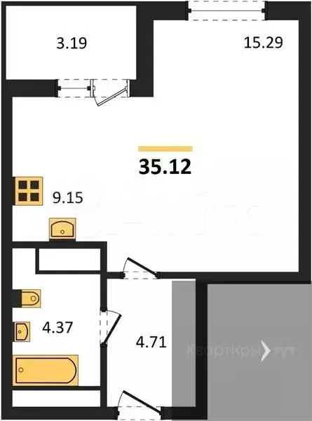 Квартира-студия, 35,1 м, 15/18 эт. - Фото 0