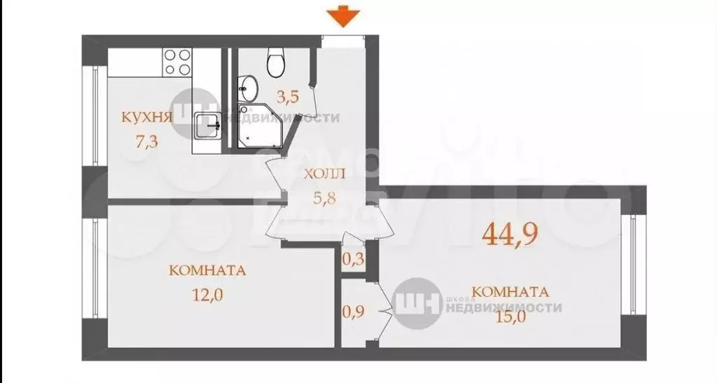 2-к. квартира, 45 м, 1/5 эт. - Фото 0