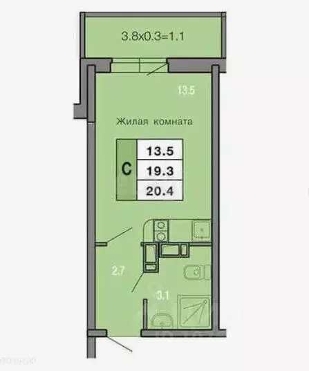 Студия Краснодарский край, Краснодар Тепличная ул., 62/1к6 (23.4 м) - Фото 1