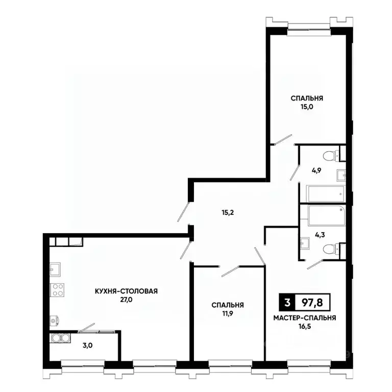 3-к кв. Ставропольский край, Ставрополь просп. Российский, 16к1 (97.8 ... - Фото 1