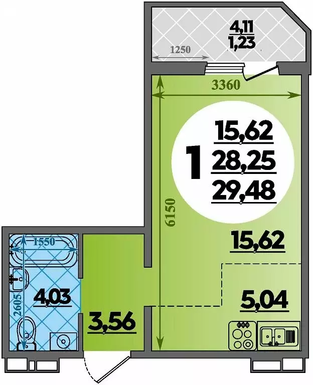 Квартира-студия: Крымск, микрорайон Надежда (29.48 м) - Фото 1
