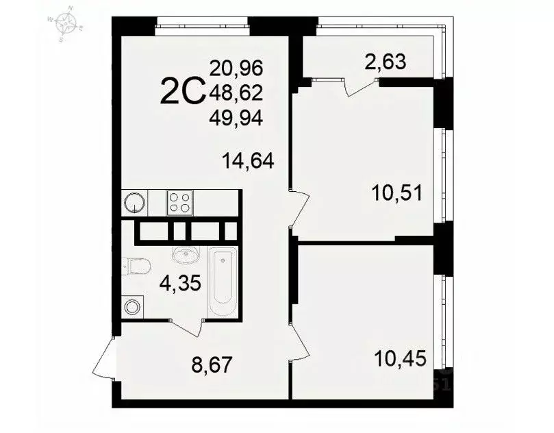 2-к кв. Рязанская область, Рязань Аура жилой комплекс (49.94 м) - Фото 1