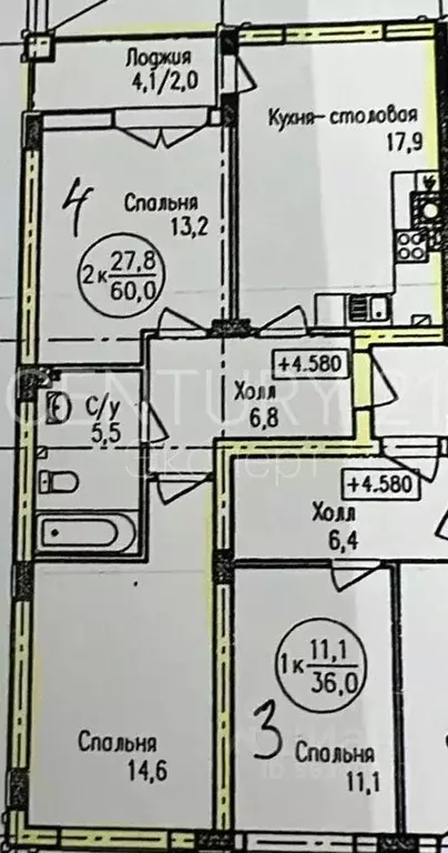 2-к кв. Калининградская область, Калининград ул. Куйбышева, 68 (58.8 ... - Фото 2