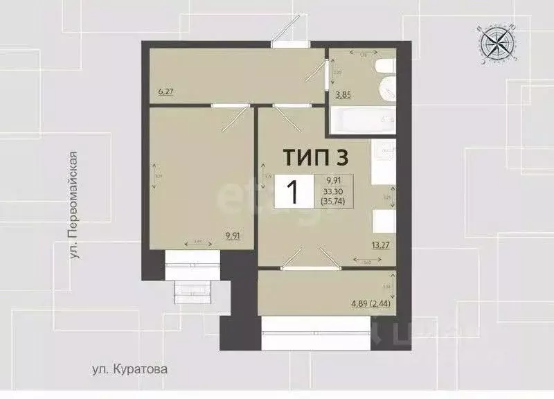 1-к кв. Коми, Сыктывкар ул. Куратова, 65 (35.75 м) - Фото 1
