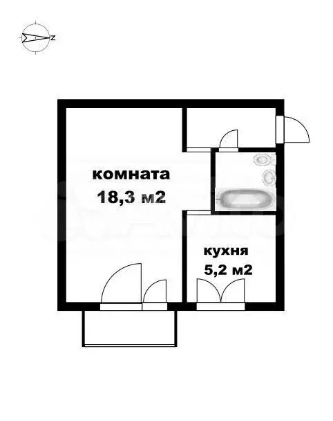 1-к. квартира, 30,8 м, 2/5 эт. - Фото 1