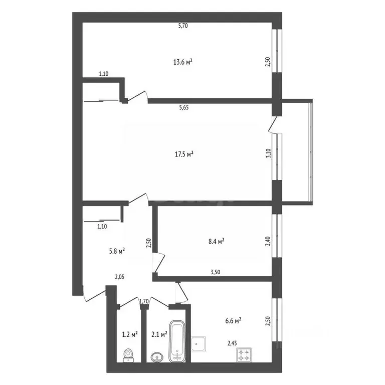 3-к кв. Амурская область, Благовещенск Амурская ул., 114 (56.6 м) - Фото 2