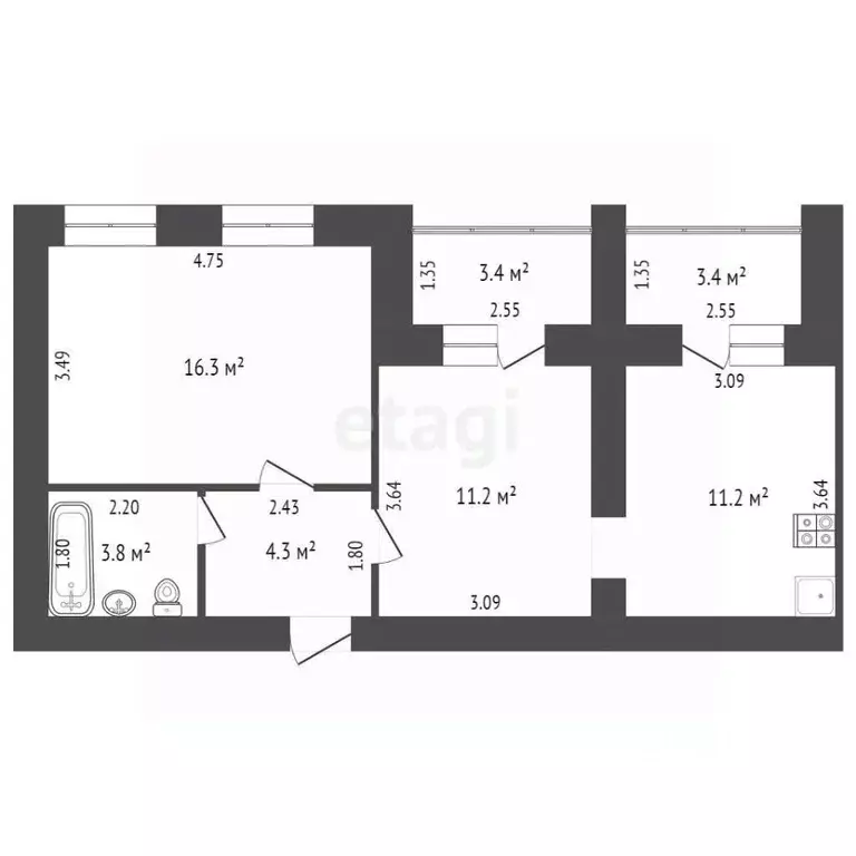 2-к кв. Башкортостан, Стерлитамак ул. Цементников, 5 (45.9 м) - Фото 2