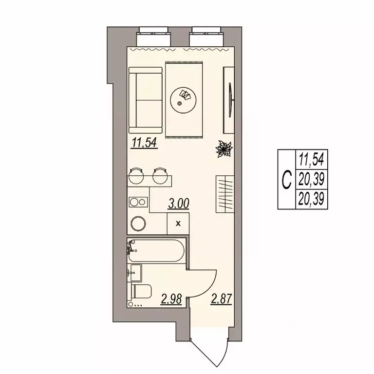 Студия Волгоградская область, Волгоград ул. Расула Гамзатова (20.39 м) - Фото 0