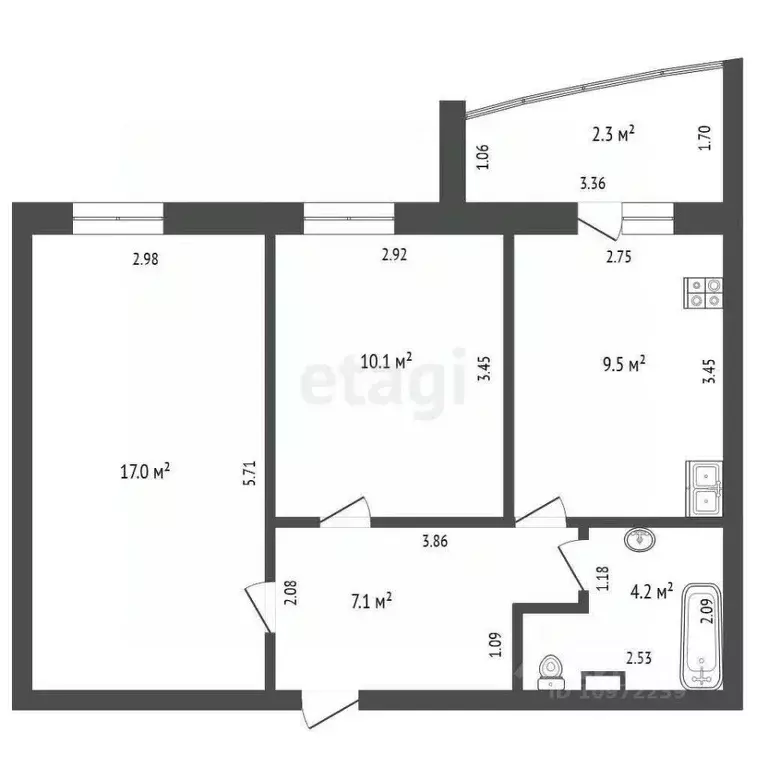 2-к кв. Башкортостан, Стерлитамак ул. Богдана Хмельницкого, 38 (47.9 ... - Фото 2