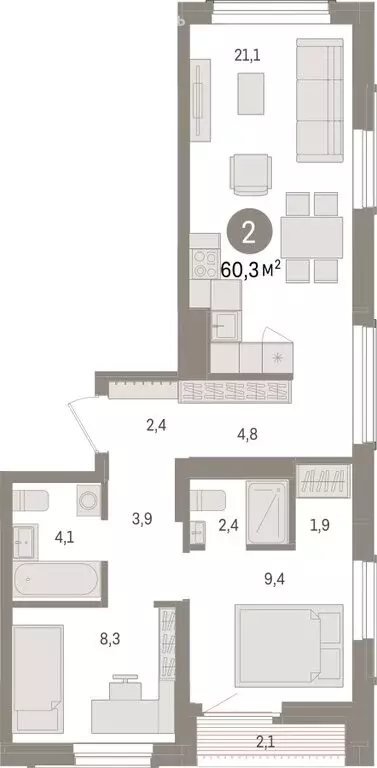 2-комнатная квартира: Новосибирск, улица Аэропорт (60.34 м) - Фото 1