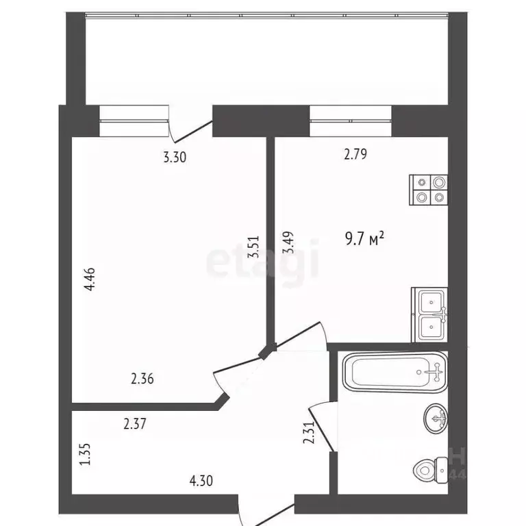 Студия Тюменская область, Тюмень ул. Самарцева, 177 (35.2 м) - Фото 1