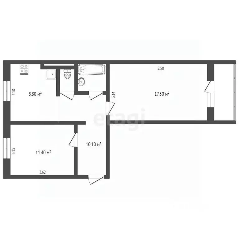 2-к кв. Ямало-Ненецкий АО, Ноябрьск Советская ул., 50 (51.4 м) - Фото 2