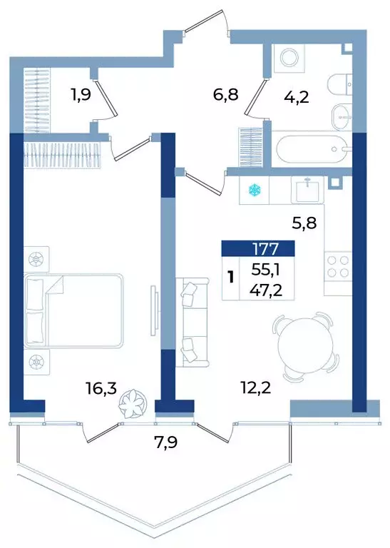 1-комнатная квартира: Алушта, Октябрьская улица, 10 (55.1 м) - Фото 1