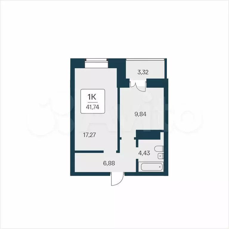 1-к. квартира, 41,7 м, 4/25 эт. - Фото 0
