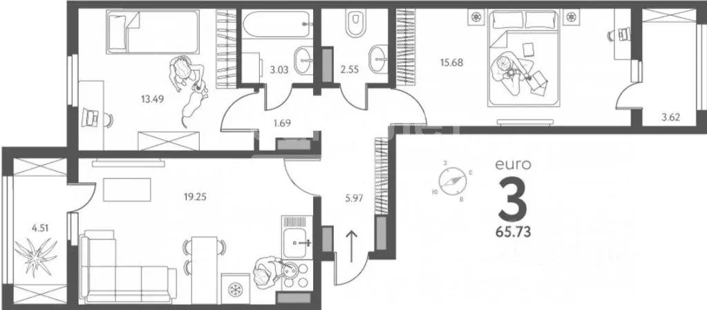 3-к кв. Липецкая область, Липецк ул. П.А. Папина, 1В (65.73 м) - Фото 2