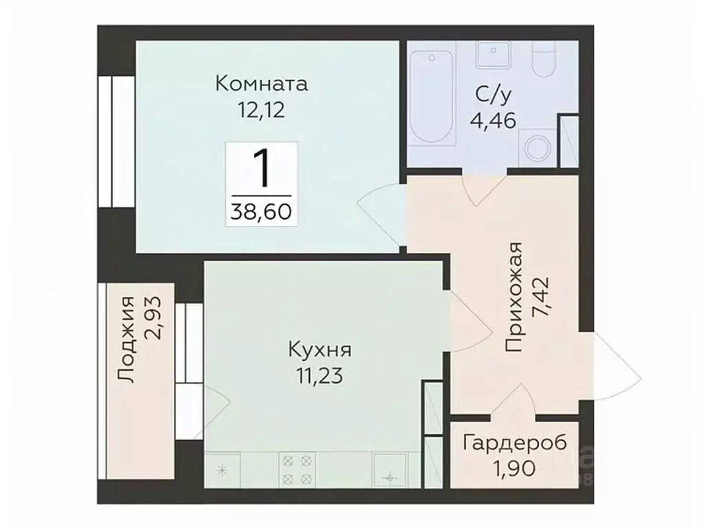 1-к кв. Воронежская область, Воронеж ул. Матросова, 64А (38.6 м) - Фото 0