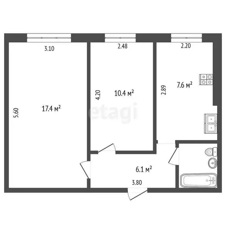 2-комнатная квартира: Кемерово, Спортивная улица, 18А (44 м) - Фото 1