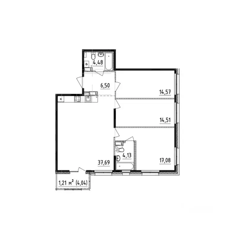 3-к кв. Санкт-Петербург Белоостровская ул., 10к2 (103.09 м) - Фото 1