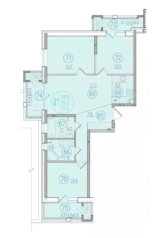 4-к кв. Ростовская область, Ростов-на-Дону Благодатная ул., 164 (77.0 ... - Фото 1