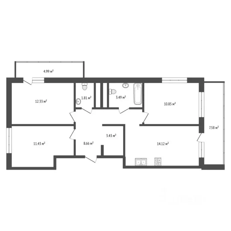 3-к кв. Ленинградская область, Всеволожский район, пос. Бугры ул. ... - Фото 2