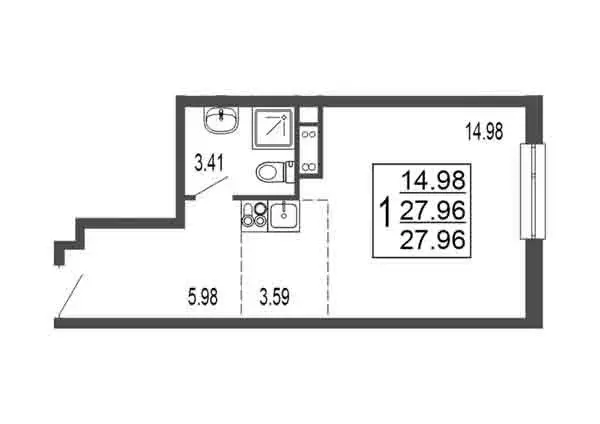 Квартира-студия: Лыткарино, 6-й микрорайон, 15Д (27.96 м) - Фото 0