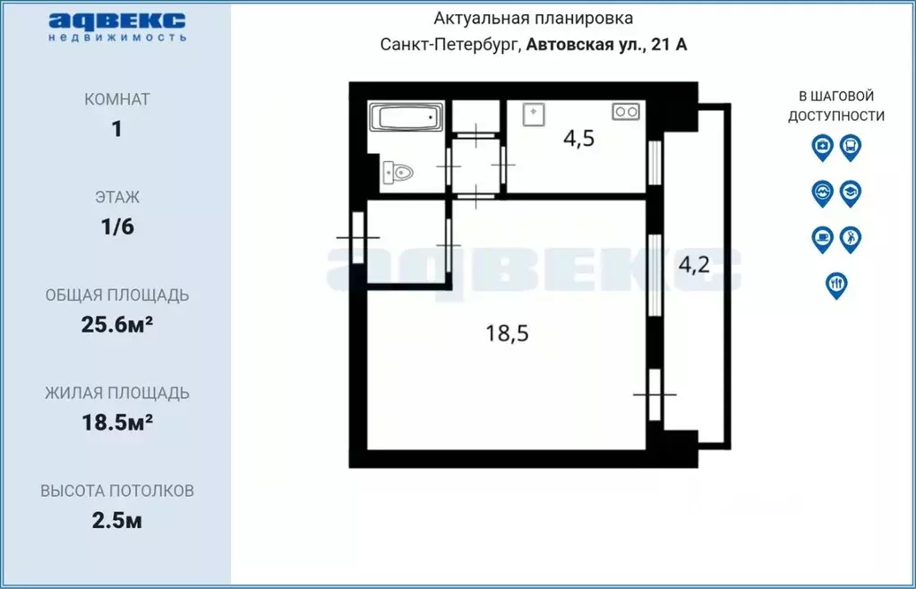 1-к кв. Санкт-Петербург Автовская ул., 21 (25.6 м) - Фото 2