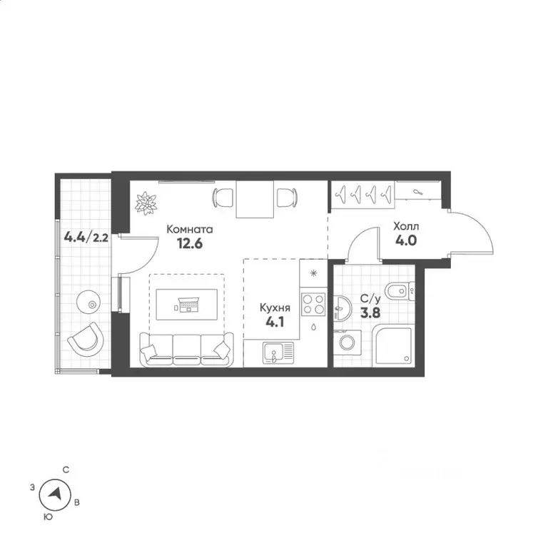 Студия Свердловская область, Екатеринбург Солнечный жилрайон,  (26.7 ... - Фото 1