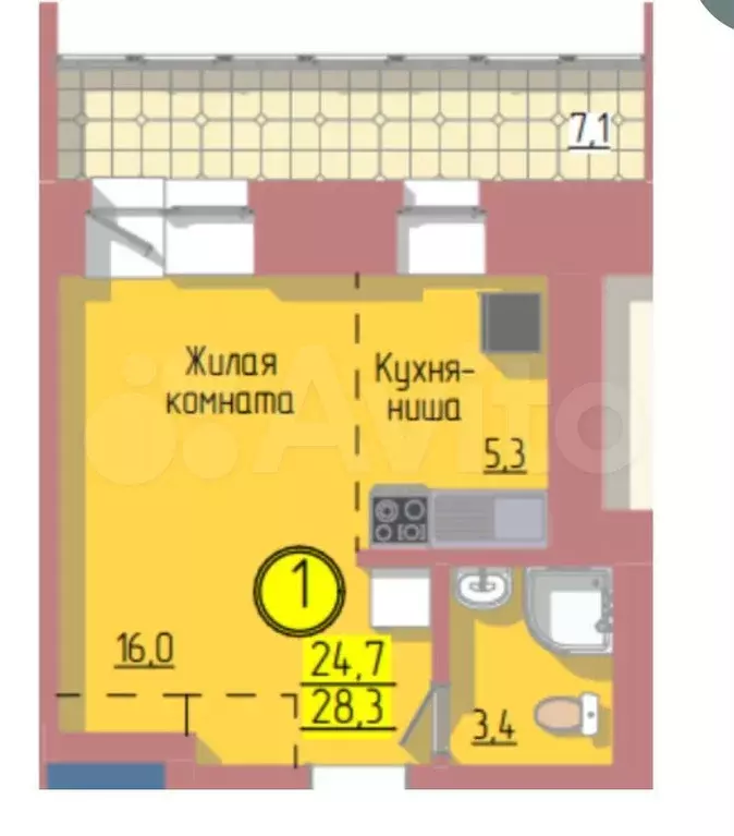 Квартира-студия, 27,9 м, 1/12 эт. - Фото 1