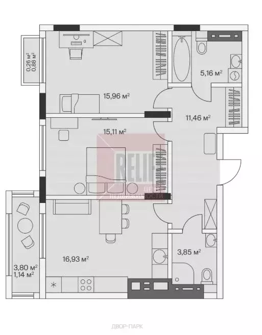 2-комнатная квартира: посёлок Малое Исаково, Первая улица, 1к4 (69.9 ... - Фото 1