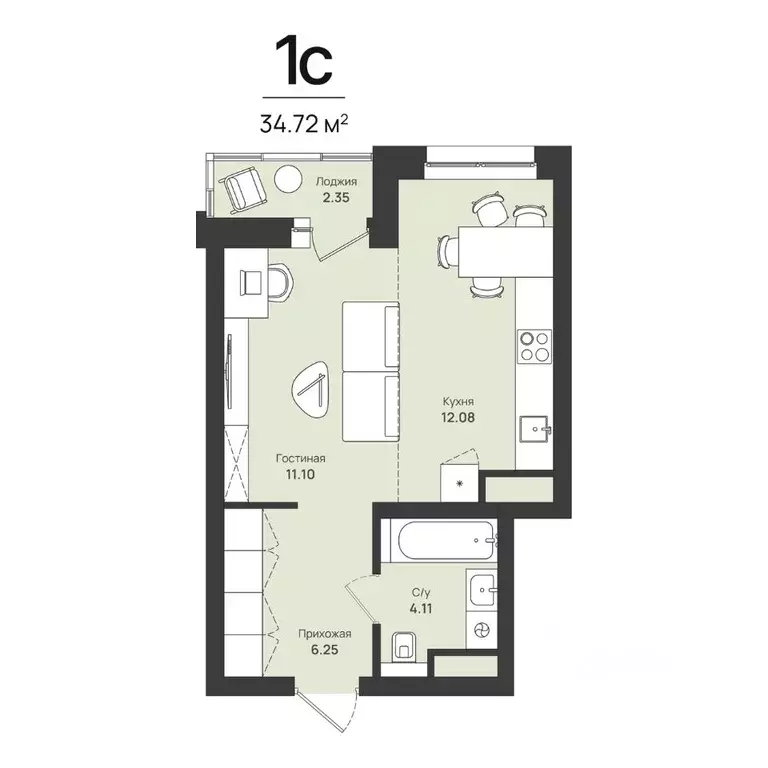 1-к кв. Пермский край, Пермь Уинская ул., 54 (34.72 м) - Фото 1