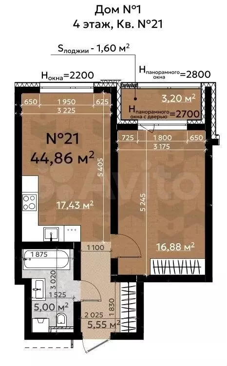 2-к. квартира, 46,5 м, 4/4 эт. - Фото 0