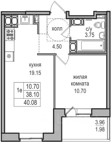 1-к кв. Санкт-Петербург пос. Парголово, ул. Шишкина, 303к1 (39.2 м) - Фото 2