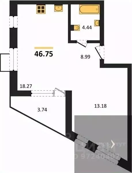 2-к кв. Воронежская область, Воронеж наб. Чуева, 7 (46.75 м) - Фото 0