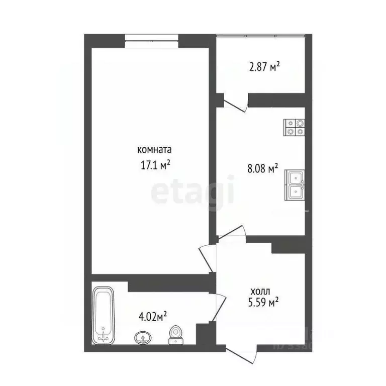 1-к кв. Ростовская область, Аксай ул. Менделеева, 53А (34.53 м) - Фото 2