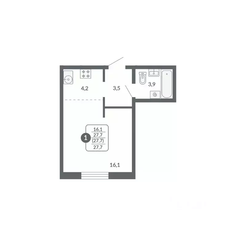 Студия Кировская область, Киров ул. Потребкооперации, 34 (27.7 м) - Фото 1