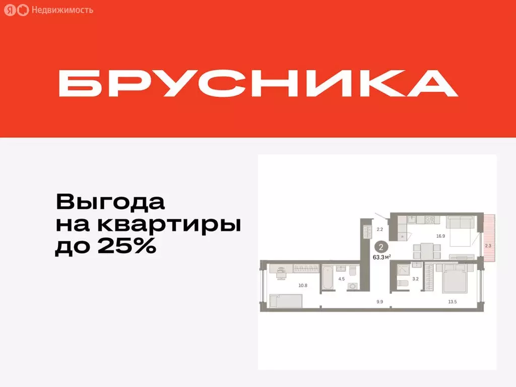 2-комнатная квартира: Тюмень, микрорайон ДОК, ЖК Октябрьский на Туре ... - Фото 0