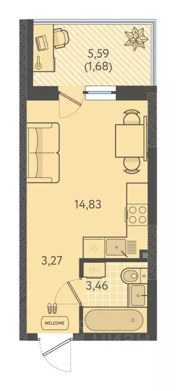 Студия Краснодарский край, Краснодар Теплые Края жилой комплекс (23.24 ... - Фото 1