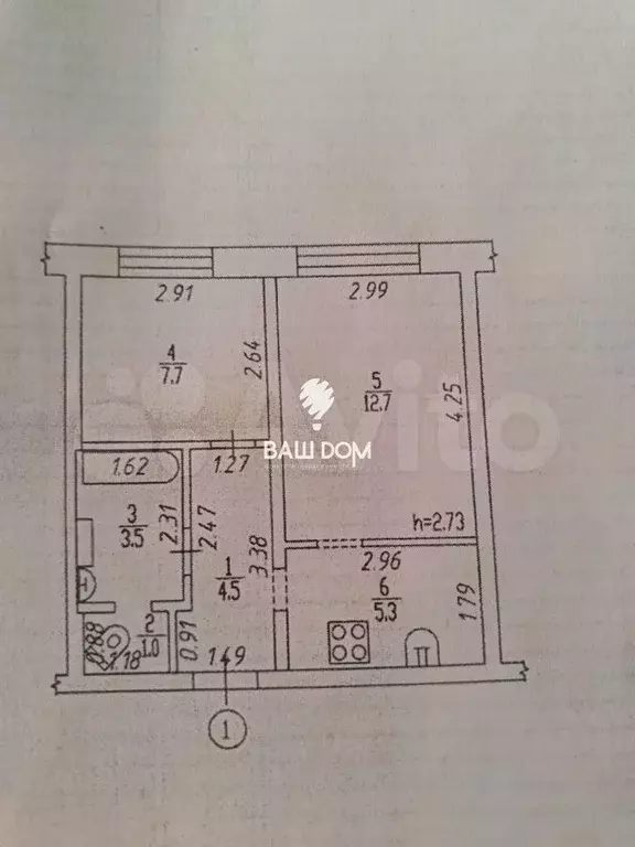 2-к. квартира, 34,7 м, 1/3 эт. - Фото 0