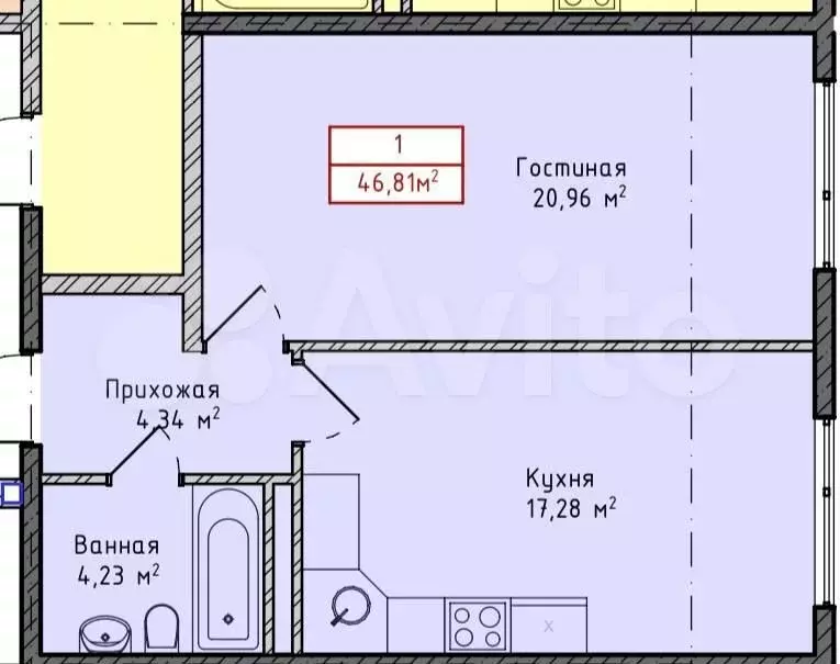 1-к. квартира, 47 м, 4/16 эт. - Фото 0