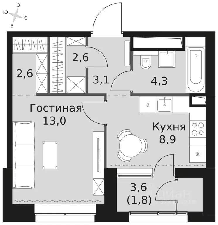 1-к кв. Москва Скай Гарден жилой комплекс (36.3 м) - Фото 2