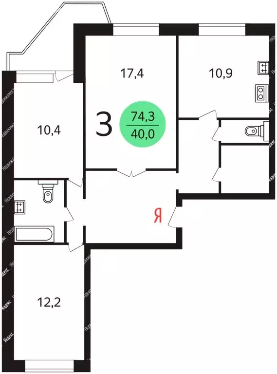 3-комнатная квартира: Москва, Пятницкое шоссе, 16к4 (74 м) - Фото 1