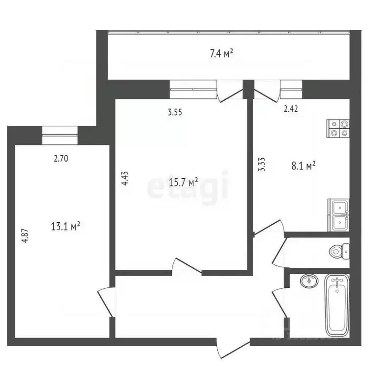 2-к кв. Вологодская область, Вологда Ленинградская ул., 75 (52.3 м) - Фото 1