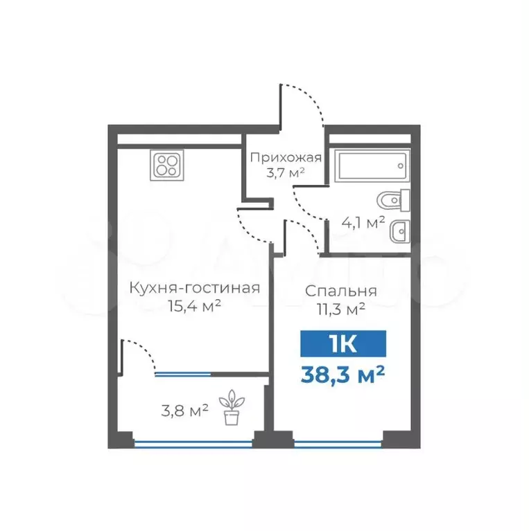 1-к. квартира, 38,3 м, 7/15 эт. - Фото 1