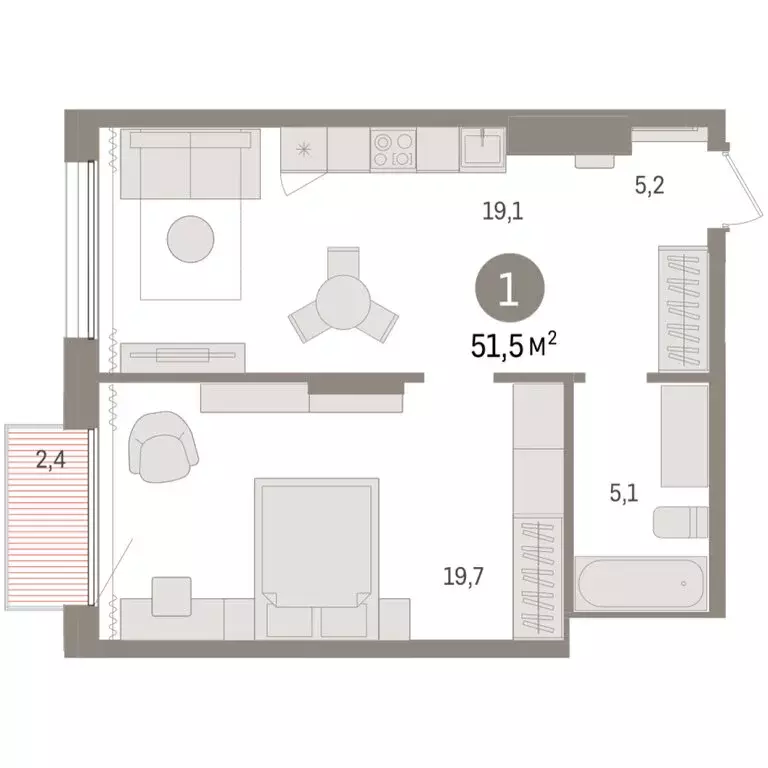 1-комнатная квартира: Тюмень, Краснооктябрьская улица, 4к3 (51.47 м) - Фото 1