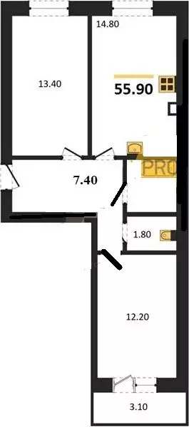 Продаётся 2-к квартира, 55.9 м - Фото 0