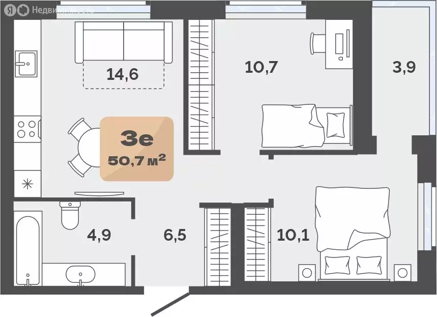 2-комнатная квартира: Тюмень, улица Республики, 204к18 (48.75 м) - Фото 2