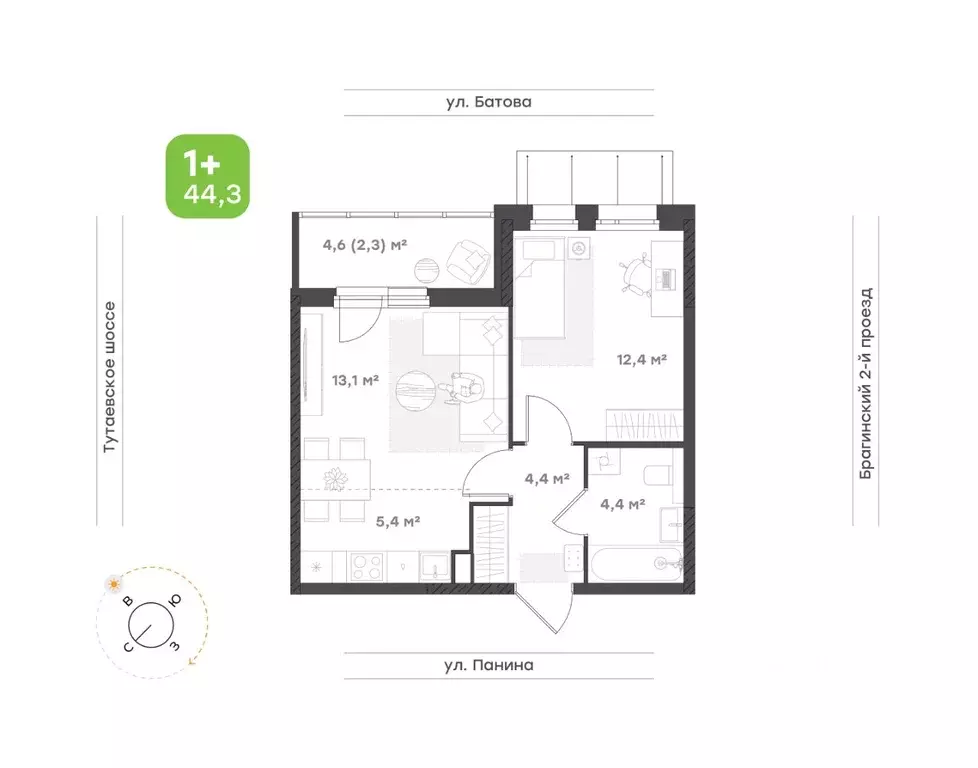 2-к кв. Ярославская область, Ярославль Тутаевское ш., 93Б (42.0 м) - Фото 1